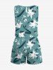 Plus Size Flowers Graffiti Print Cinched Hawaii Romper -  