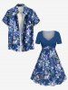 Plus Size Flowers Tropical Leaf Print Cinched Hawaii Dress -  