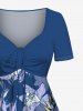 Plus Size Flowers Tropical Leaf Print Cinched Hawaii Dress -  