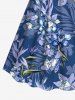 Plus Size Flowers Tropical Leaf Print Cinched Hawaii Dress -  