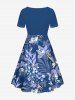 Plus Size Flowers Tropical Leaf Print Cinched Hawaii Dress -  