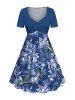 Plus Size Flowers Tropical Leaf Print Cinched Hawaii Dress -  