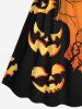 Plus Size Halloween Pumpkin Cross Tree Colorblock Print Cinched Dress -  