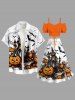 Plus Size Halloween Pumpkin Bat Castle Print Split Skirt -  