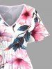 Plus Size Flowers Leaf Print Split Hawaii Midi Dress -  