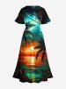 Plus Size Coconut Tree Cloud Sun Seascape Print Split Hawaii Midi Dress -  