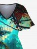 Plus Size Coconut Tree Cloud Sun Seascape Print Split Hawaii Midi Dress -  