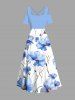 Plus Size Flowers Print Cold Shoulder Crisscross Hawaii Maxi Dress -  
