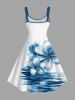 Plus Size Sea Hibiscus Flower Print Hawaii A Line Tank Dress -  