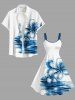 Plus Size Sea Hibiscus Flower Print Hawaii A Line Tank Dress -  