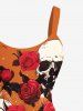 Plus Size Skull Rose Flower Leaf Pumpkin Print Halloween A Line Tank Dress -  