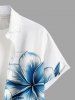 Plus Size Sea Hibiscus Flower Print Hawaii Button Pocket Shirt For Men -  