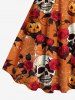 Plus Size Skull Rose Flower Leaf Pumpkin Print Halloween A Line Tank Dress -  