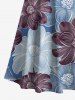 Plus Size Two Tone Line Flower Print Hawaii Cold Shoulder Crisscross A Line Maxi Dress -  