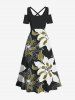 Robe longue hawaïenne bicolore à imprimé floral, grande taille, épaules dénudées, coupe trapèze croisée - Noir XS