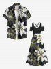 Robe longue hawaïenne bicolore à imprimé floral, grande taille, épaules dénudées, coupe trapèze croisée - Noir XS