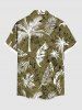 Plus Size Coconut Tree Tropical Leaf Flower Print Hawaii Button Pocket Shirt For Men -  