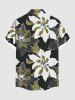 Plus Size Two Tone Flower Print Hawaii Button Pocket Shirt For Men -  
