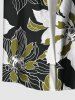 Plus Size Two Tone Flower Print Hawaii Button Pocket Shirt For Men -  