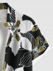 Plus Size Two Tone Flower Print Hawaii Button Pocket Shirt For Men -  
