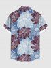 Plus Size Two Tone Line Flower Print Hawaii Button Pocket Shirt For Men -  