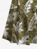 Robe longue trapèze grande taille à imprimé tropical feuille de cocotier et fleurs hawaïennes, épaules dénudées et croisée - Vert profond XXS