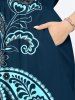Plus Size Flower Paisley Print Hawaii Split Pocket A Line Midi Dress -  