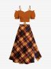 Plus Size Plaid Print Halloween Split A Line Skirt -  