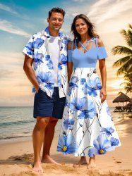 Flowers Print Plus Size Matching Hawaii Beach Outfit For Couples -  