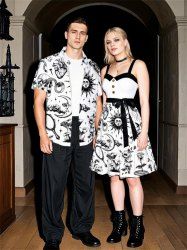 Tenue assortie grande taille pour couple, motif Halloween, soleil, lune, nuage, fleur, champignon, crâne, serpent - Blanc 