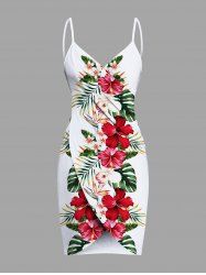 Plus Size Hibiscus Flowers Tropical Leaf Print Convertible Hawaii Beach Cover -  