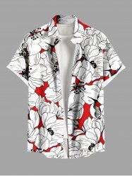 Plus Size Hibiscus Flowers Print Buttons Pocket Hawaii Shirt For Men -  