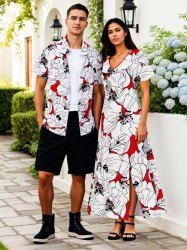 Hibiscus Flowers Print Plus Size Matching Hawaii Beach Outfit For Couples -  