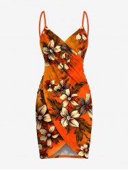 Robe de plage convertible grande taille à imprimé feuilles et fleurs d'hibiscus, style hawaïen ombré - Orange 2X
