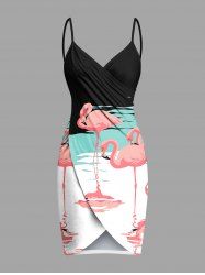 Robe de plage convertible grande taille à imprimé flamant rose et mer hawaïenne - Noir XS