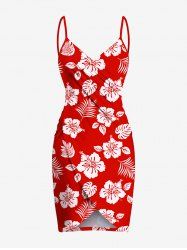 Plus Size Tropical Leaf Hibiscus Flower Print Hawaii Convertible Beach Cover Up -  