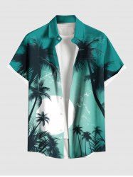 Chemise grande taille à imprimé cocotiers, mer, lune, ombré hawaïen, boutonnée et avec poche pour homme - Vert S