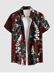 Chemise hawaïenne grande taille à imprimé floral et poches boutonnées pour homme - Rouge Vineux S