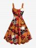 Tenue d'Halloween grande taille assortie pour couples, motif tête de mort, rose, fleur, feuille, citrouille - Orange 