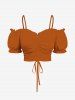 Ensemble assorti grande taille avec haut cintré uni et jupe trapèze fendue à carreaux pour Halloween - Orange 