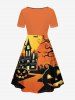 Tenue assortie grande taille pour couple, motif citrouille, lune, chauve-souris, hibou, motif CrossTree - Orange 
