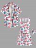 Matching Hawaii Shirt and Romper Plus Size Beach Outfit Tropical Flamingo Tropical Leaf Printed for Couples -  