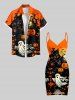 Tenue d'Halloween grande taille assortie pour couples, motif citrouille, fantôme, chauve-souris, arbre, château - Orange Foncé 