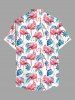 Plus Size Flamingo Tropical Leaf Print Buttons Pocket Hawaii Shirt For Men -  