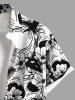 Plus Size Halloween Skulls Flowers Print Buttons Pocket Shirt For Men -  
