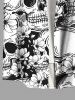 Plus Size Halloween Skulls Flowers Print Buttons Pocket Shirt For Men -  