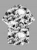 Chemise grande taille à boutons et poches pour homme, imprimé tête de mort et fleurs d'Halloween - Noir 2XL
