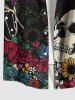 Plus Size Halloween Skulls Flowers Leaf Print Buttons Pocket Shirt For Men -  