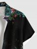 Plus Size Halloween Skulls Flowers Leaf Print Buttons Pocket Shirt For Men -  