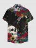 Plus Size Halloween Skulls Flowers Leaf Print Buttons Pocket Shirt For Men -  